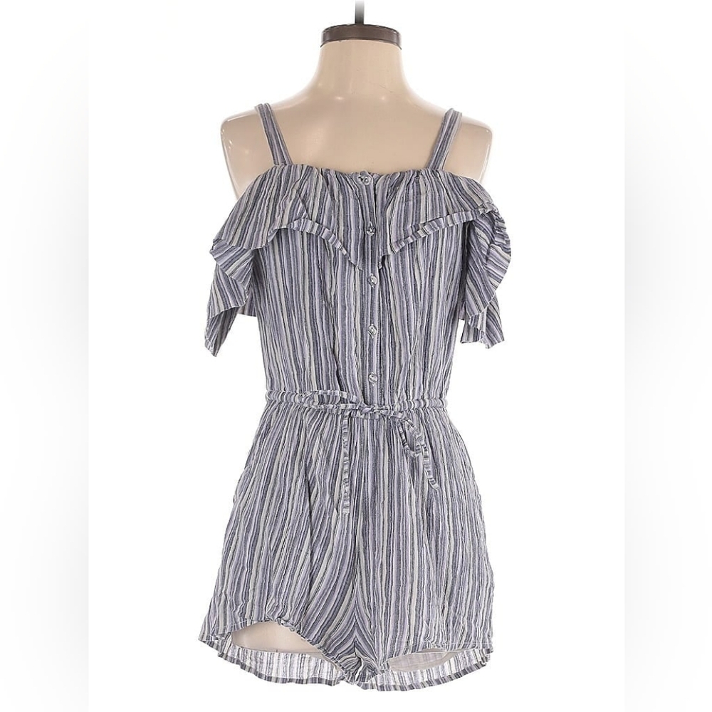Angie Cold Shoulder Purple & White Striped Romper